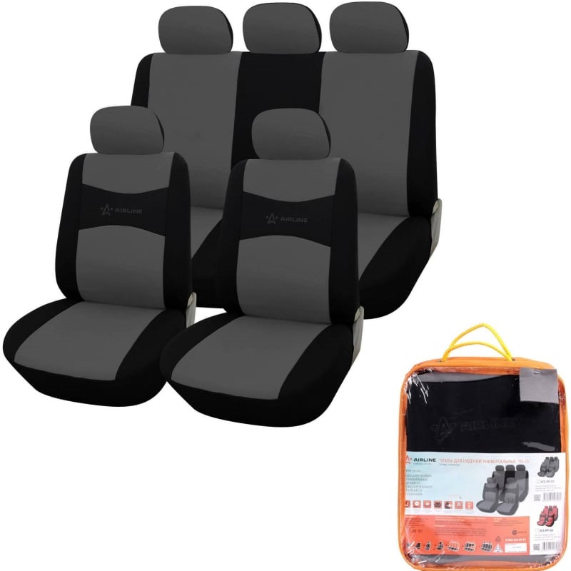 Чехлы для сидений Airline ACS-PP-07, RS-2k, передние/задние, полиэстер, черный/серый