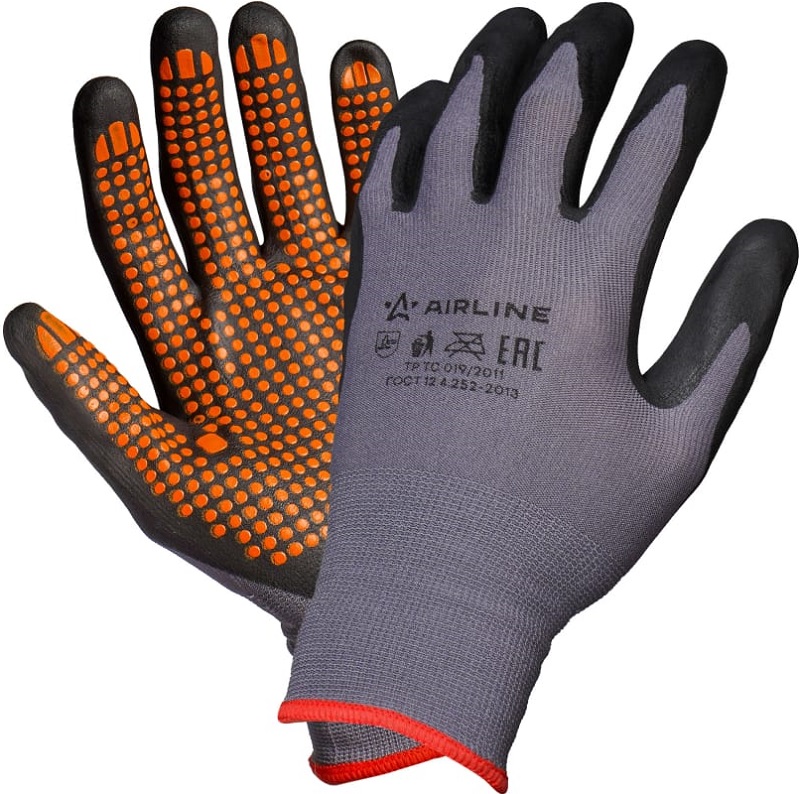 Нейлоновые перчатки Airline ADWG102, с нитриловым покрытием ладони 
