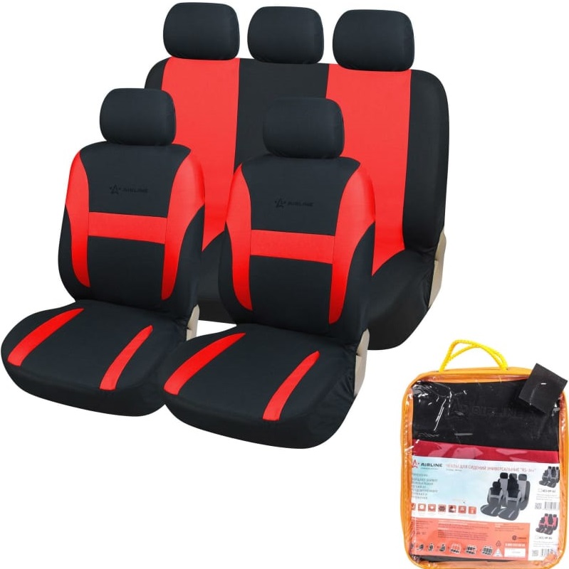 Чехлы для сидений Airline ACS-VP-04, универсальные, RS-3k+, передние/задние, велюр, черный/красный