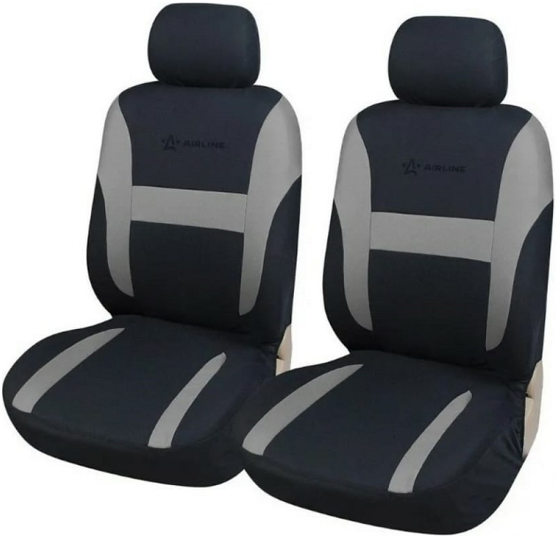 Чехлы для сидений Airline ACS-VP-01, универсальные, RS-3+, передние, 2 шт, велюр, черный/серый