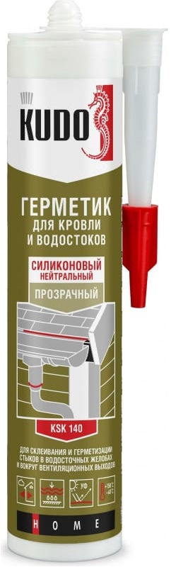 Герметик силиконовый для кровли и водостоков KUDO KSK-140, прозрачный, 280 мл 