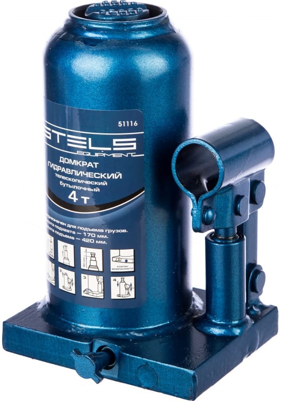 Домкрат гидравлический бутылочный телескопический STELS 51116, 4 т