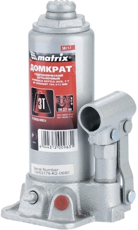Домкрат гидравлический бутылочный MATRIX 50717, 3 т