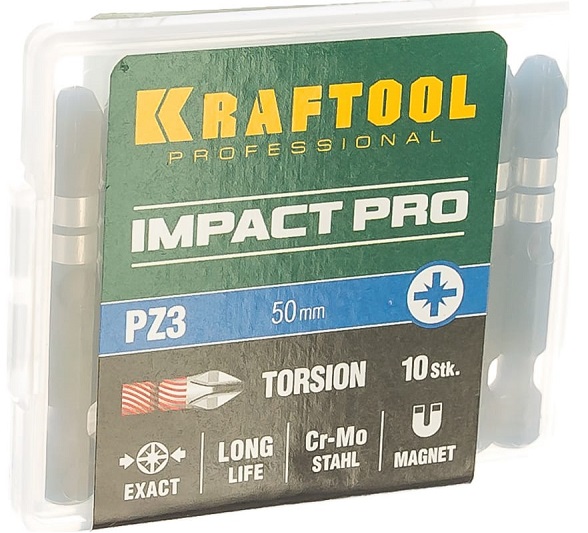 Набор бит Impact Pro KRAFTOOL 26193-3-50-S10, PZ3, 50 мм, 10 шт