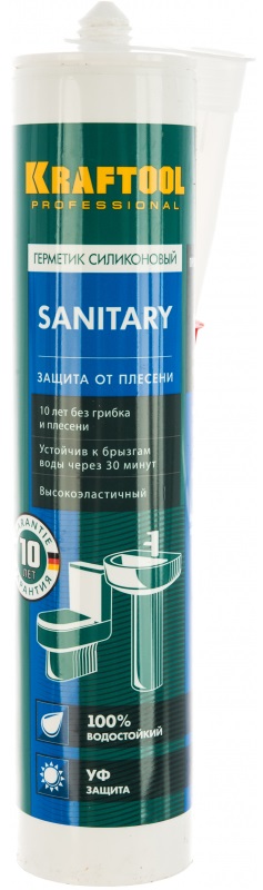 Герметик силиконовый санитарный SX105 KRAFTSIL SANITARY KRAFTOOL 41255-2, 300 мл