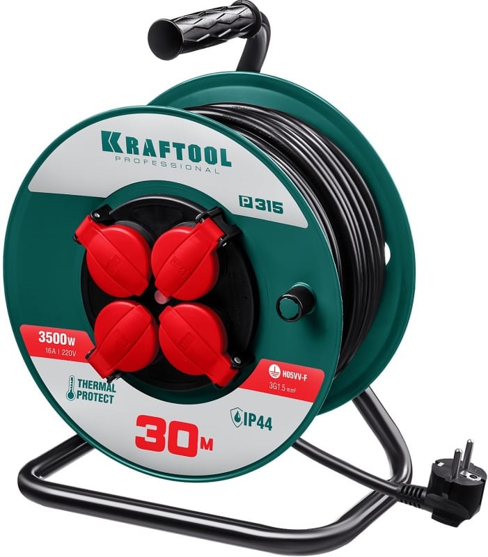 Силовой удлинитель KRAFTOOL 55084-30, 3500 Вт, IP44, 30 мм