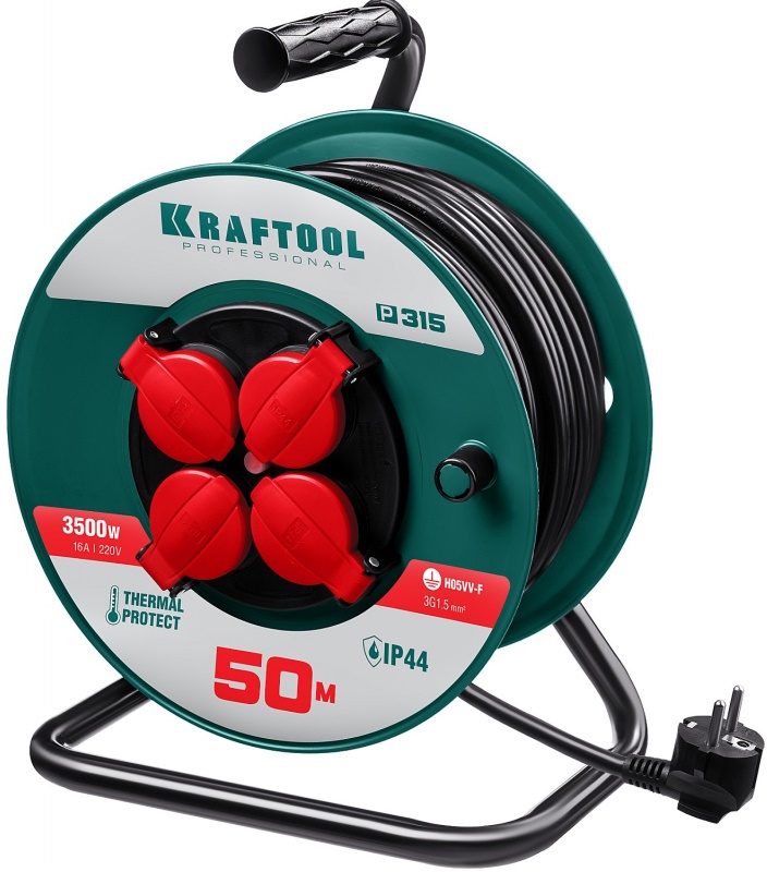 Силовой удлинитель KRAFTOOL 55084-50, 3500 Вт, IP44, 50 м 