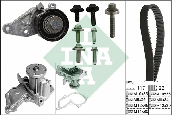 Комплект ремня ГРМ с водяным насосом FORD FOCUS Ina 530 0140 30