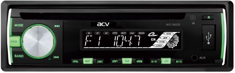 Автомагнитола ACV AVD-3402G, USB, 1DIN, 4x45Вт