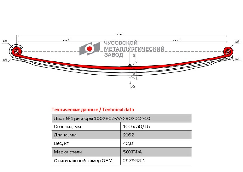 Лист рессоры передней Volvo FM/FH ЧМЗ 1003003VV-2902101-10