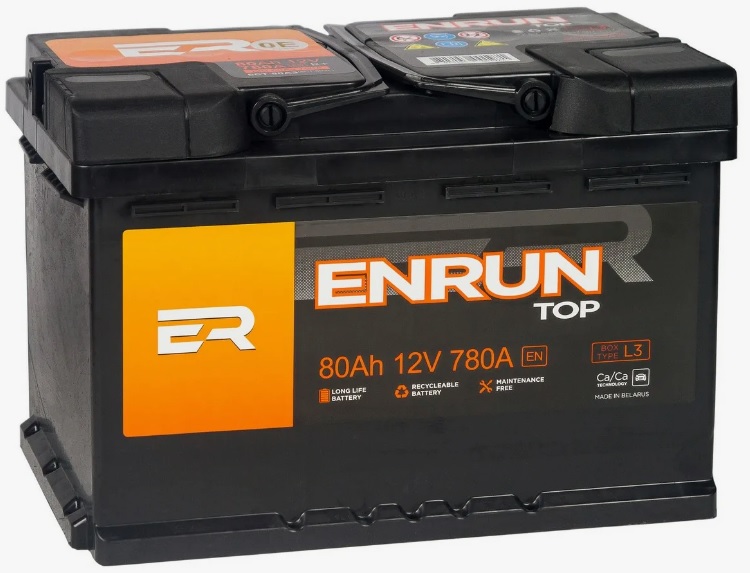 Аккумулятор ENRUN EPA800 JIS TOP 80 А/ч Обратная R+ 261x175x225 EN780 А