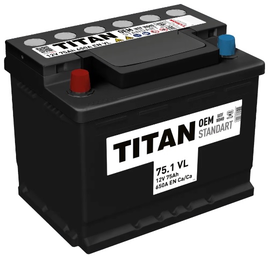 Аккумулятор TITAN 4607008882247 STANDART 75 А/ч Прямая L+ 276x175x190 EN650 А