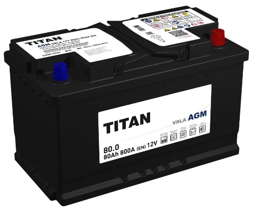 Аккумулятор TITAN 4610082702158 AGM Stop&Go 80 А/ч Обратная R+ 314x175x190 EN800 A