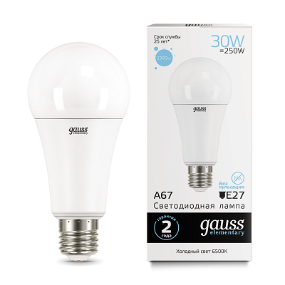 GAUSS 73239 Светодиодная лампа LED Elementary A67 30W E27 2390lm 6500K 1/10/50 0